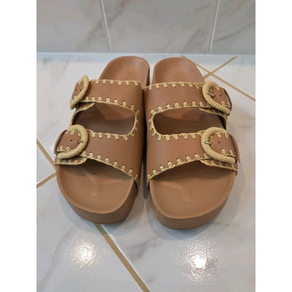 Marc Fisher Tan Platform Slide Sandals with Cream Trim